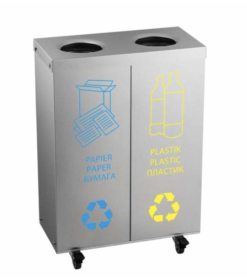 Système de tri des déchets à 3 compartiments - 4 roulettes - inox